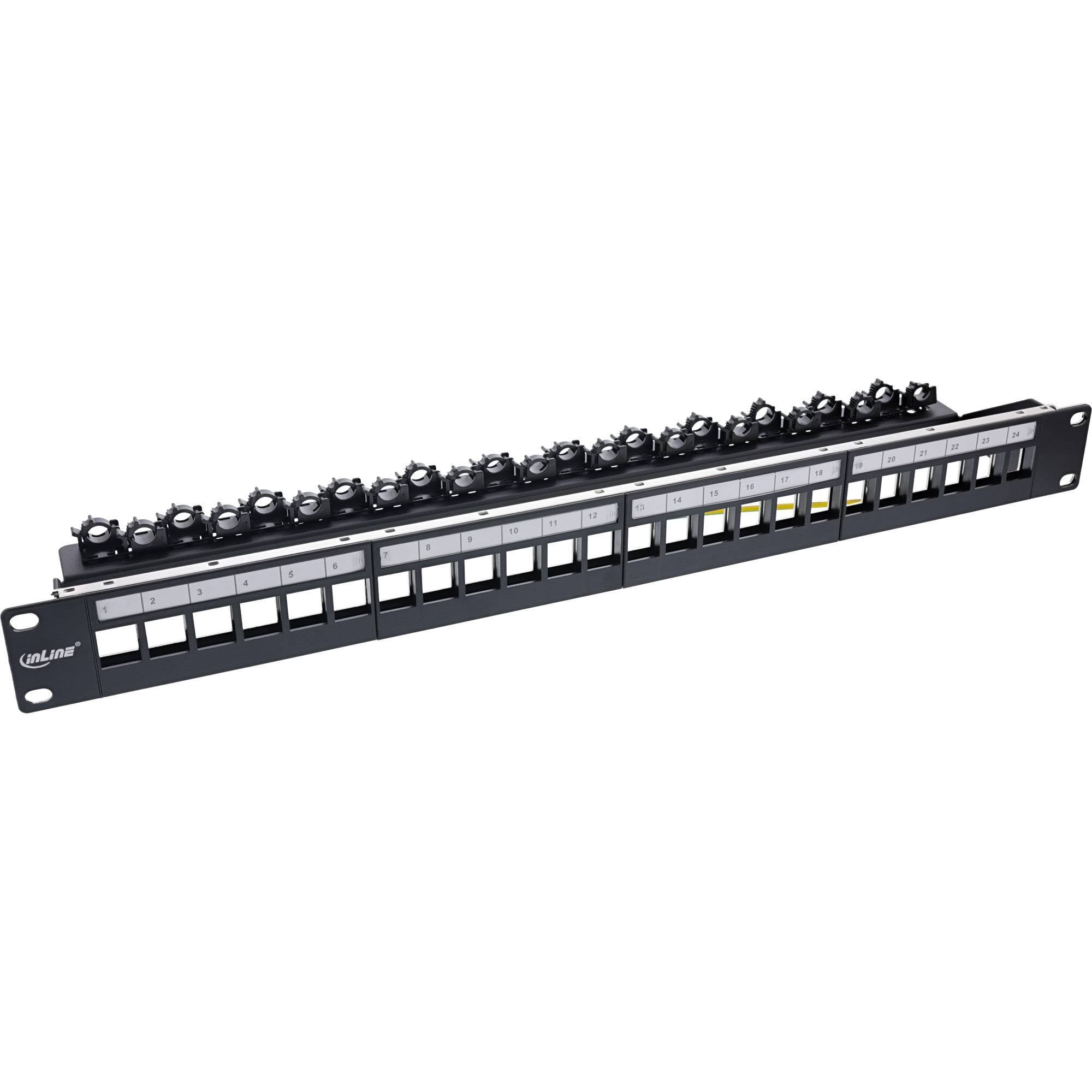 InLine® Patchfeld 24-fach, Keystone Leerblech Patchpanel, 19", 1HE, schwarz-0