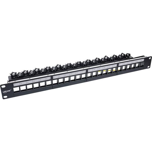 InLine® Patchfeld 24-fach, Keystone Patchpanel, 19", 1 HE, schwarz, RAL 9005