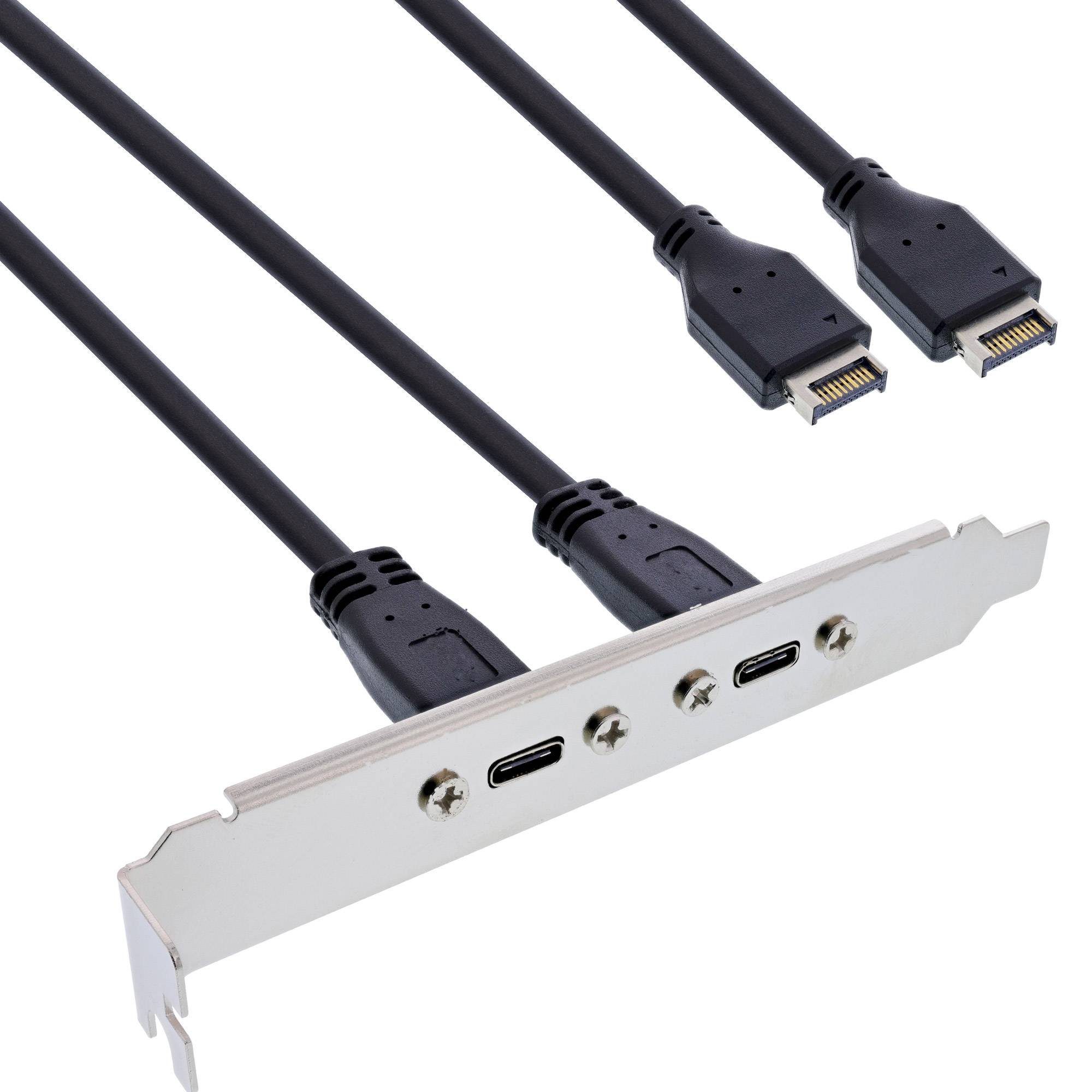 InLine® Slotblende 2x USB-C zu USB 3.2 Frontpanel Key-A intern, 0,5m-0