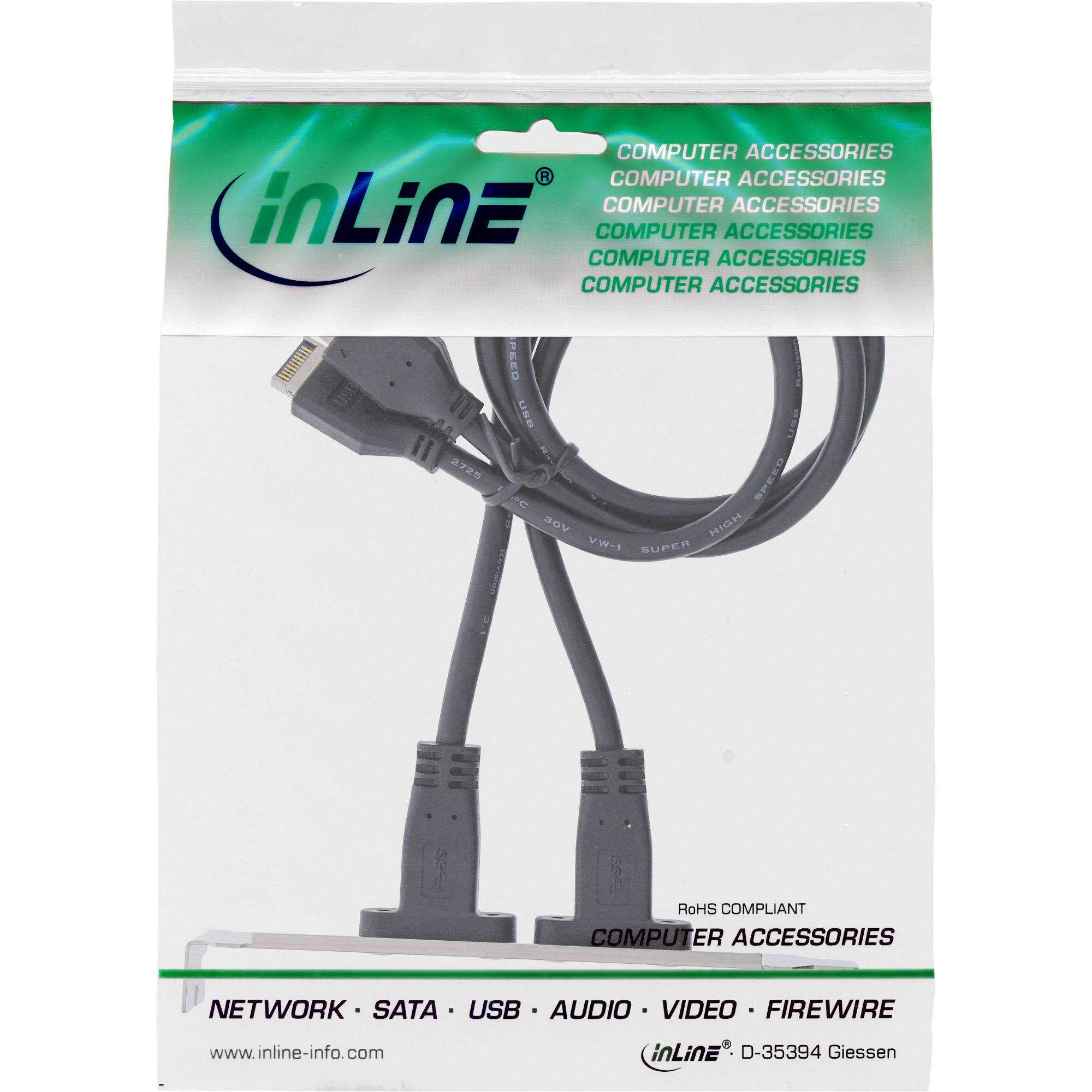 InLine® Slotblende 2x USB-C zu USB 3.2 Frontpanel Key-A intern, 0,5m-1