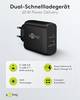 Goobay 65409 Dual USB Netzteil 65W Schnellladegerät PD, 2fach Port 1x USB-C & 1x USB-A, Mini GaN Adapter, Schwarz