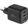 Goobay Nano USB Netzteil 65W Power Delivery Charger, 3 Port Universal Ladegerät, USB-C & USB-A Adapter, Schwarz