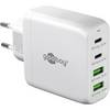 Goobay USB-C Ladegerät 68W, PD Fast Charger, Multiport Schnellladegerät 2x USB-C & 2x USB-A Laptop Handy, Weiß
