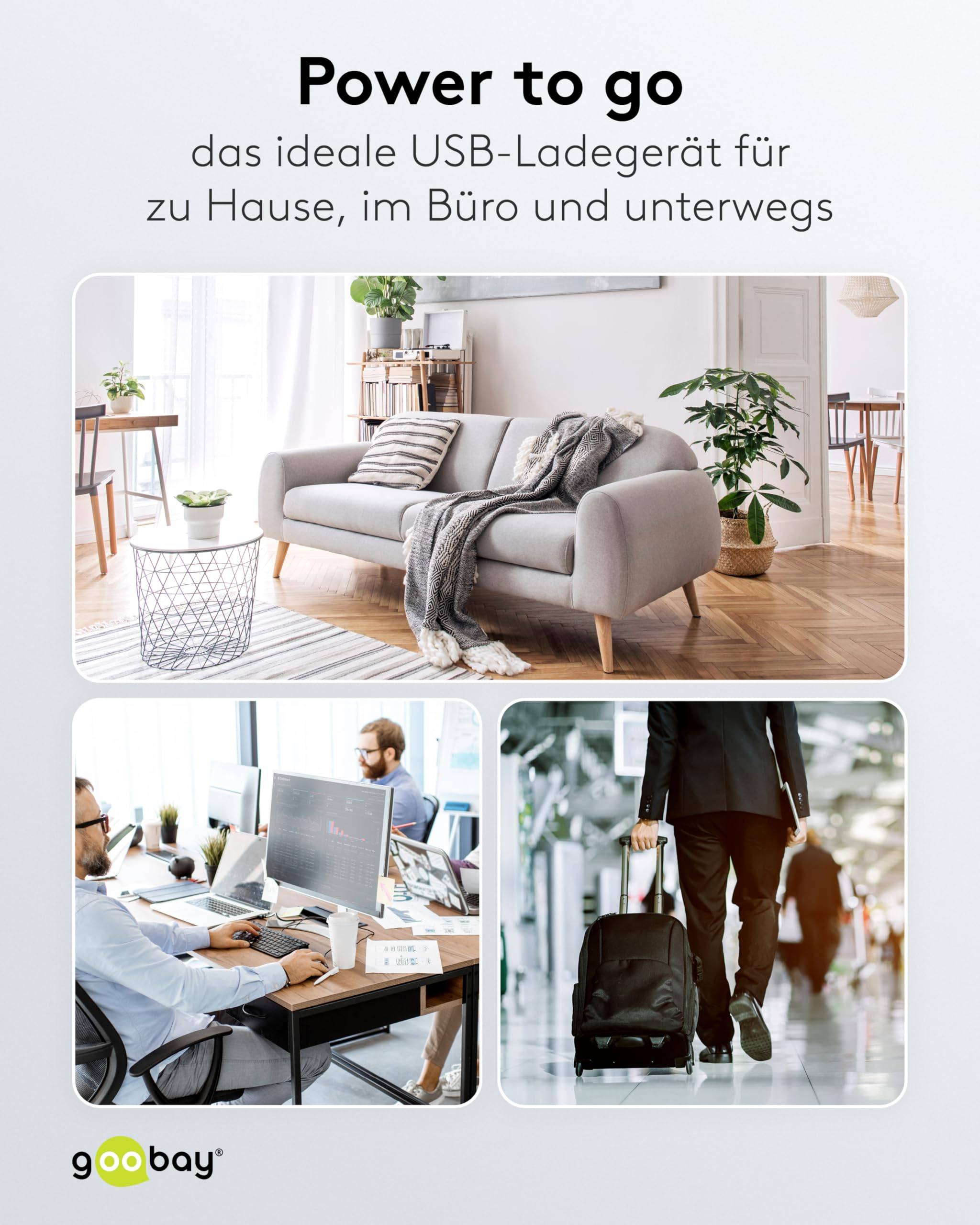 Goobay 65410 USB Netzteil 65W Schnellladegerät PD, 2fach Port 1x USB-C & 1x USB-A, Mini GaN Adapter Ladegerät, Weiß-4