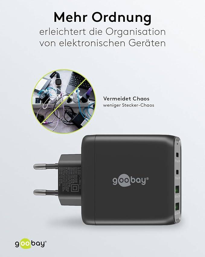 Goobay 64817 USB-C Ladegerät 68W, Fast Charger, Multiport Schnellladegerät 2x USB-C & 2x USB-A Laptop Handy, Schwarz-4