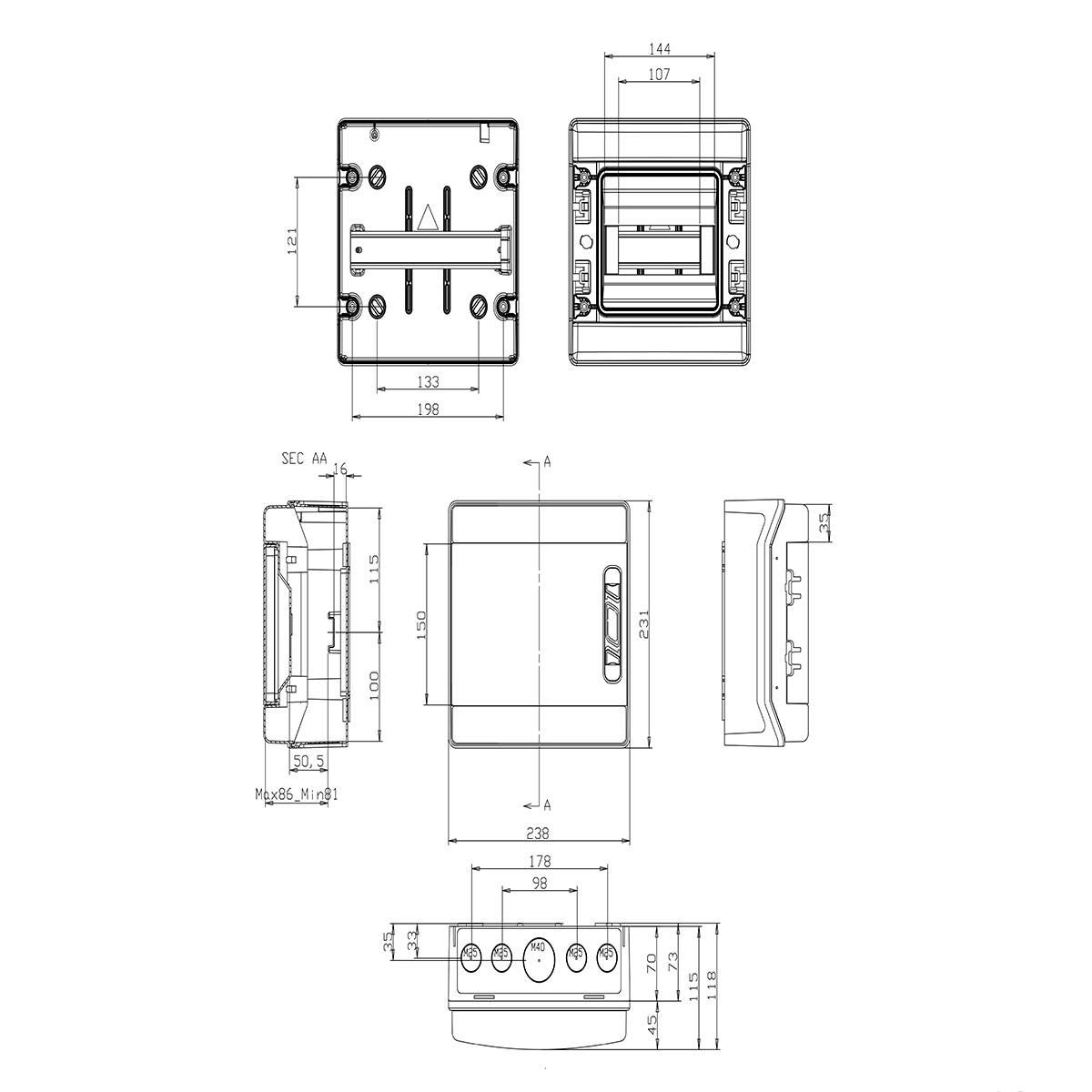 Sicherungskasten Aufputz IP65 Feuchtraum Verteiler 1-reihig 8 Module Kleinverteiler Installation im Außenbereich-2