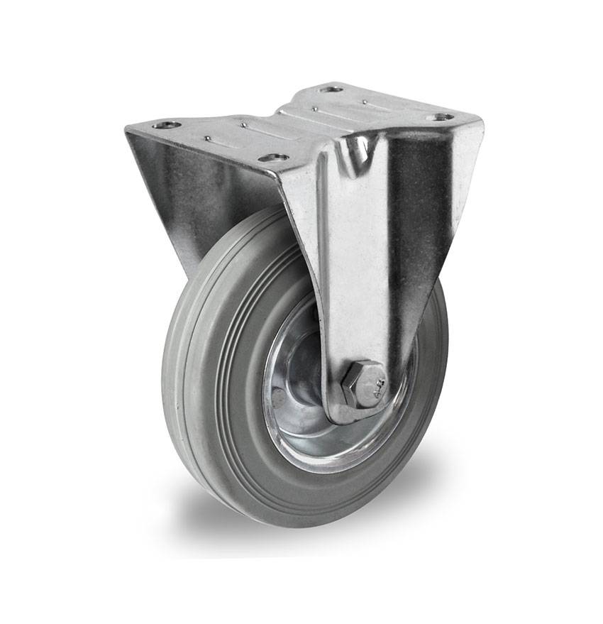 Rollensatz 2 Lenkrollen mit Feststeller + 2 Bockrollen 160 mm Vollgummi grau mit Stahlfelge-2