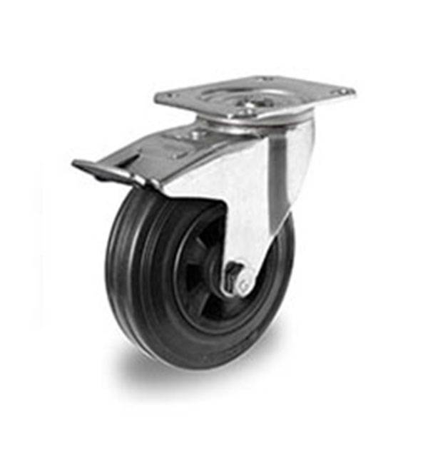 Rollensatz 2 Lenkrollen mit Feststeller + 2 Lenkrollen 200 mm Vollgummi schwarz-1