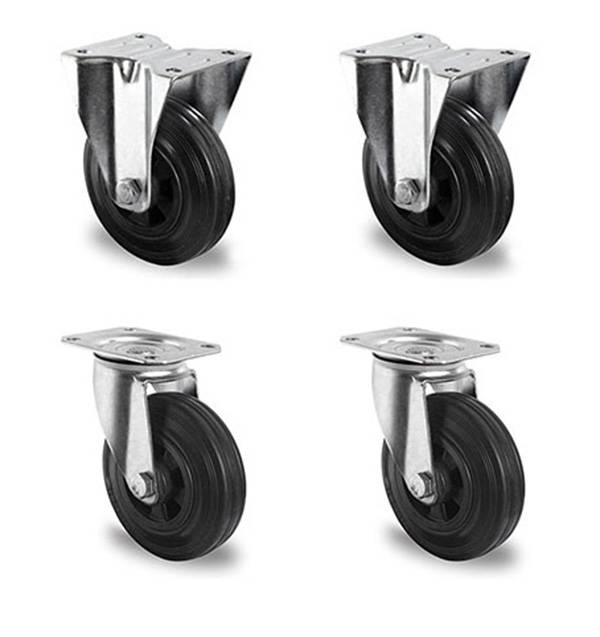 Rollensatz 2 Lenk- + 2 Bockrollen 80 mm Vollgummi schwarz-0