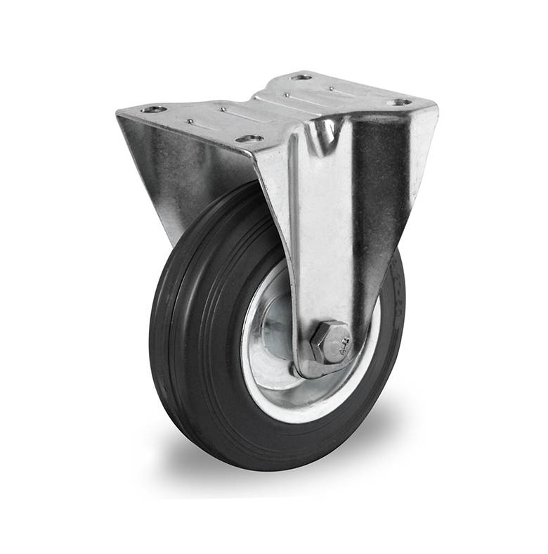 Rollensatz 2 Lenkrollen mit Feststeller + 2 Bockrollen 125 mm Vollgummi schwarz mit Stahlfelge-2