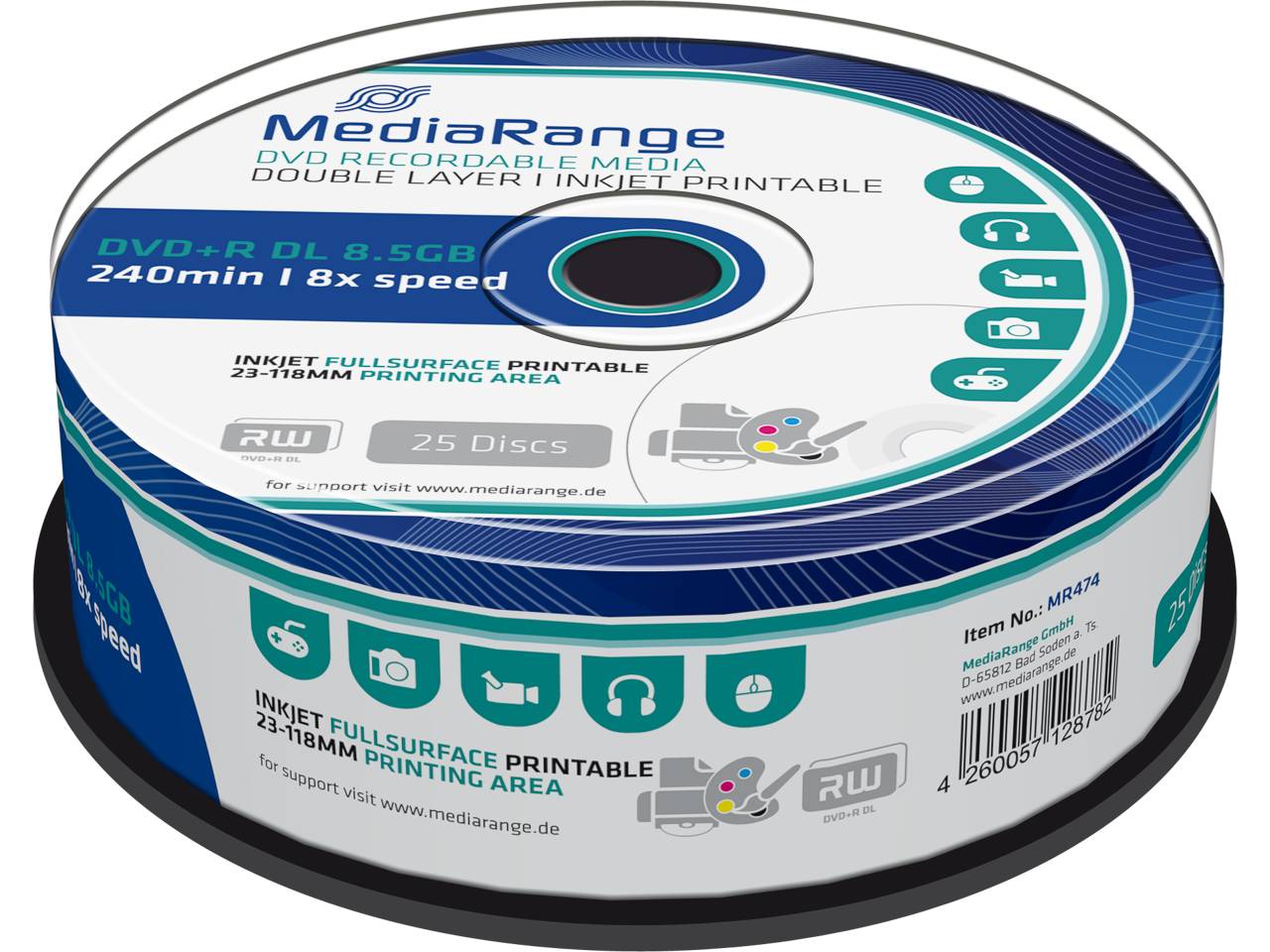 MEDIARANGE DVD+R DL 8.5GB 8X IW( 25) CB-0