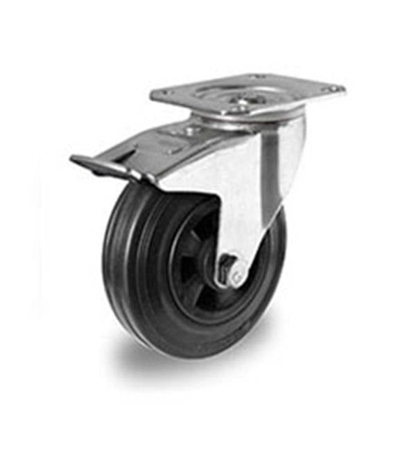 Rollensatz 2 Lenkrollen mit Feststeller + 2 Lenkrollen 100 mm Vollgummi schwarz-1
