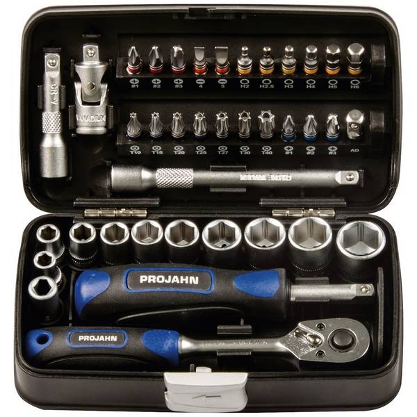 1/4 Zoll Mini Steckschlüssel- & Bit-Box, 38tlg. mit markierten Bits