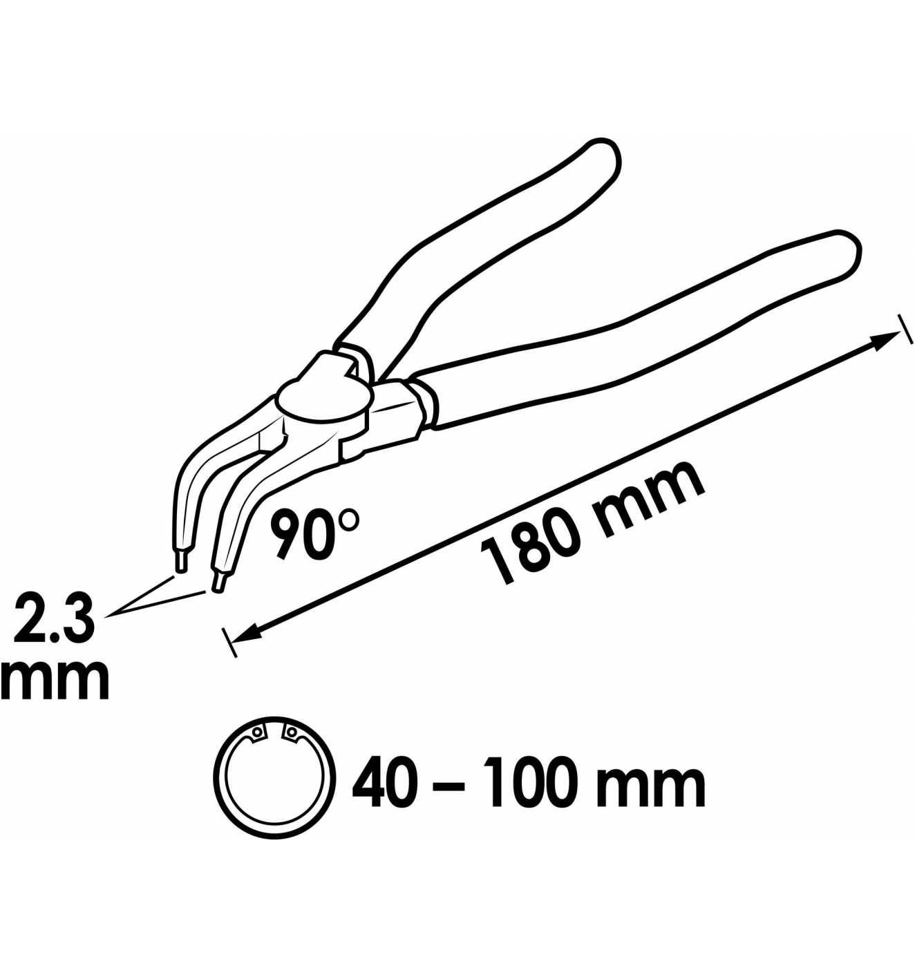 Vigor V2793 Seegeringzange Passend für (Seegeringzangen) Innenringe 40-100 mm Spitzenform (Details) abgewinkelt 90°-2