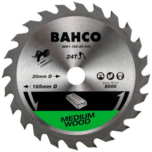 Bahco 24-Zähne Kreissageblätter für Akku-Kreissägen in Holz 165 mm x 20 mm