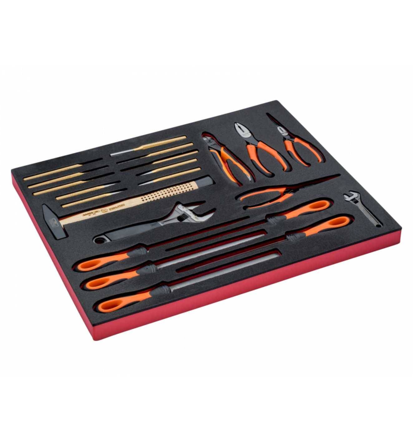 Bahco Fit&Go 3/3 Schaumstoffeinlage Satz Rollgabelschlüssel, Schlagwerkzeug, Feilen und Zangen - 22-tlg.-0
