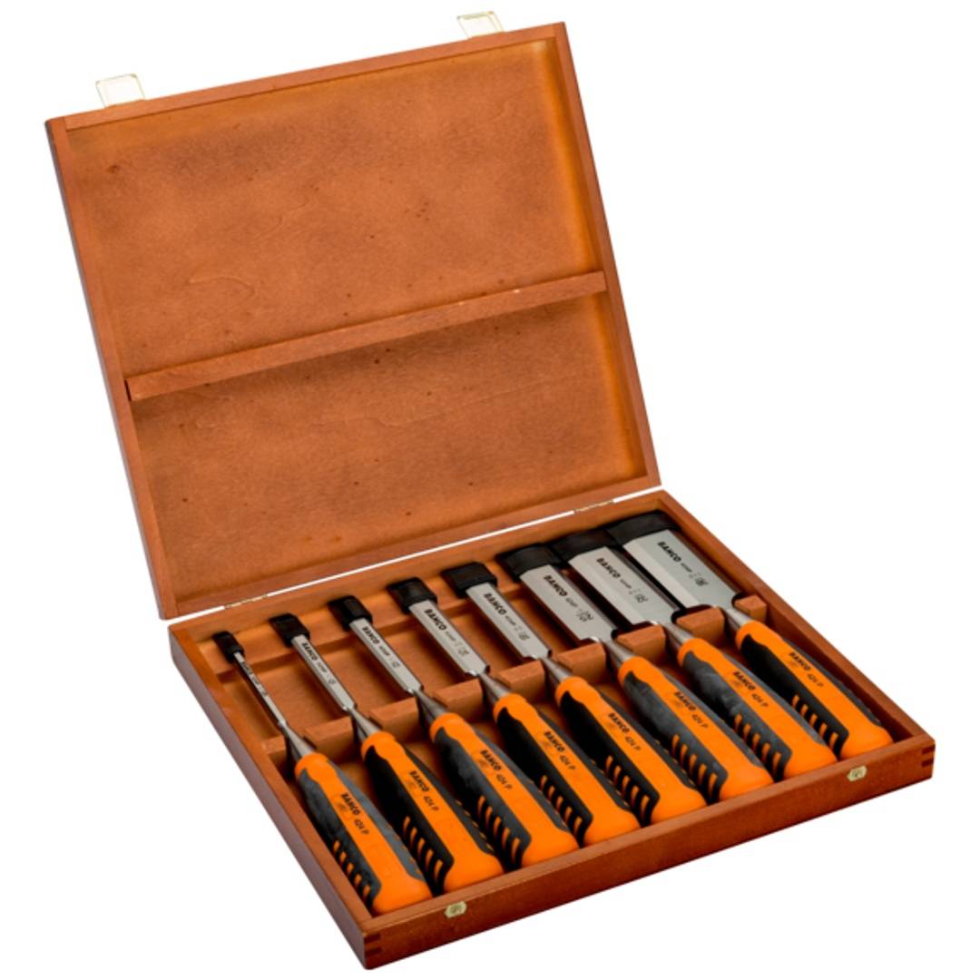 Bahco Stechbeitelsatz mit gummiertem Griff - 8-tlg./Holzkiste-0