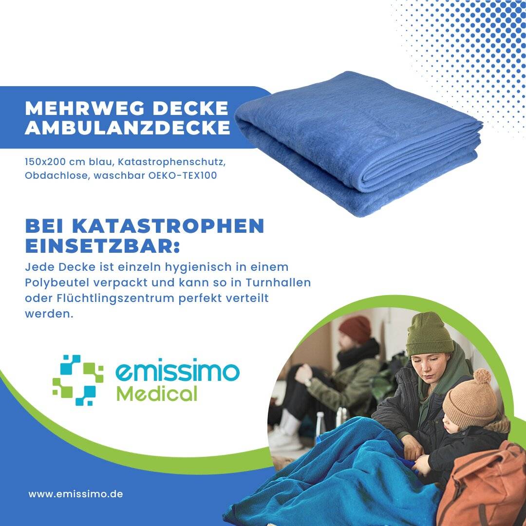 Mehrweg Decke Ambulanzdecke 150x200 cm blau - Katastrophenschutz, Obdachlose, waschbar OEKO-TEX100-5
