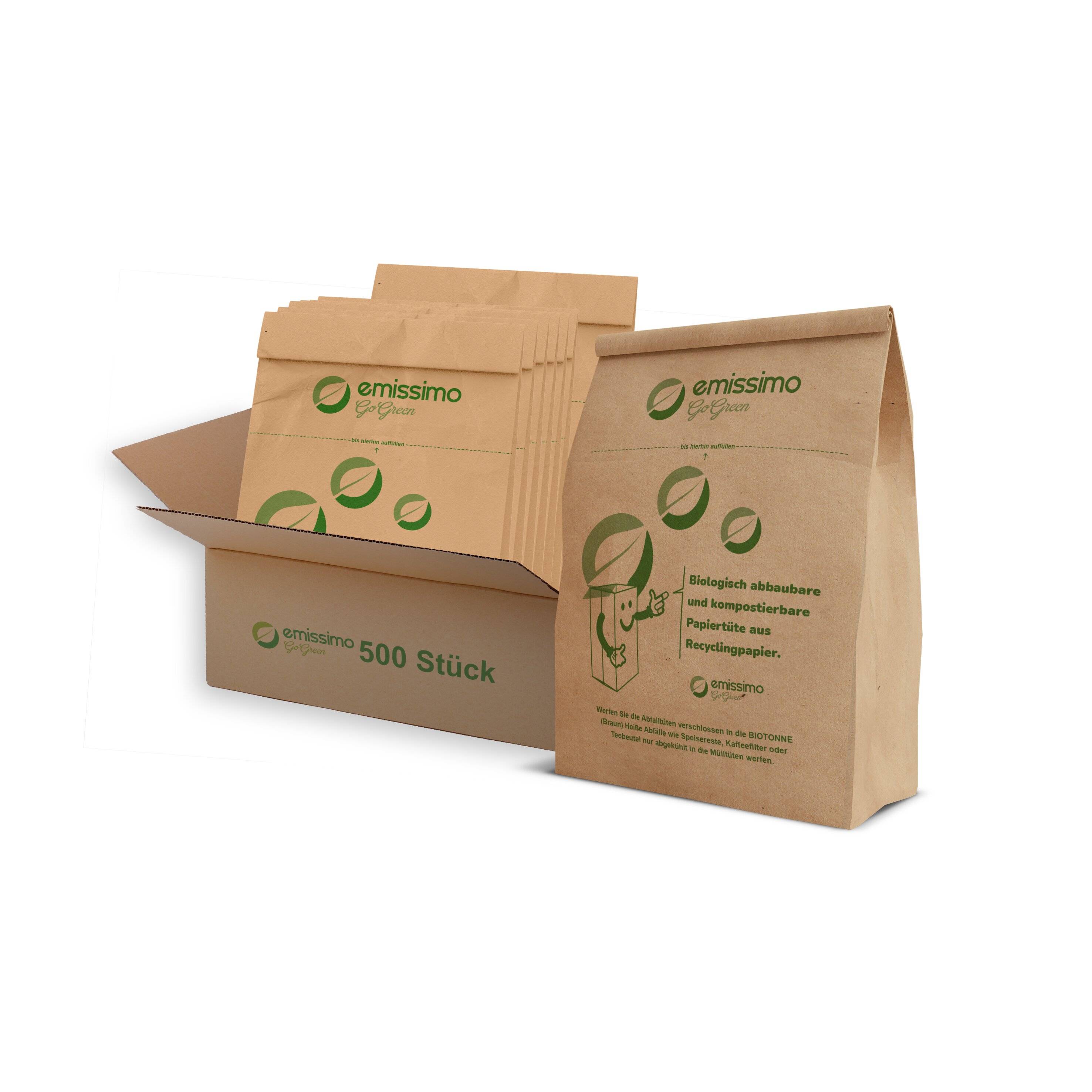 emissimo GoGreen Bioabfallbeutel aus Recyclingpapier, 9 Liter kompostierbare nassfest (500 Stück)-0