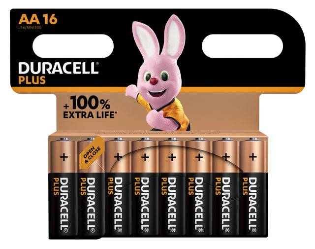 Duracell Batterie Alkaline, Mignon, AA, LR06, 1.5V Plus, Extra Life, Retail Blister (16-Pack)-5