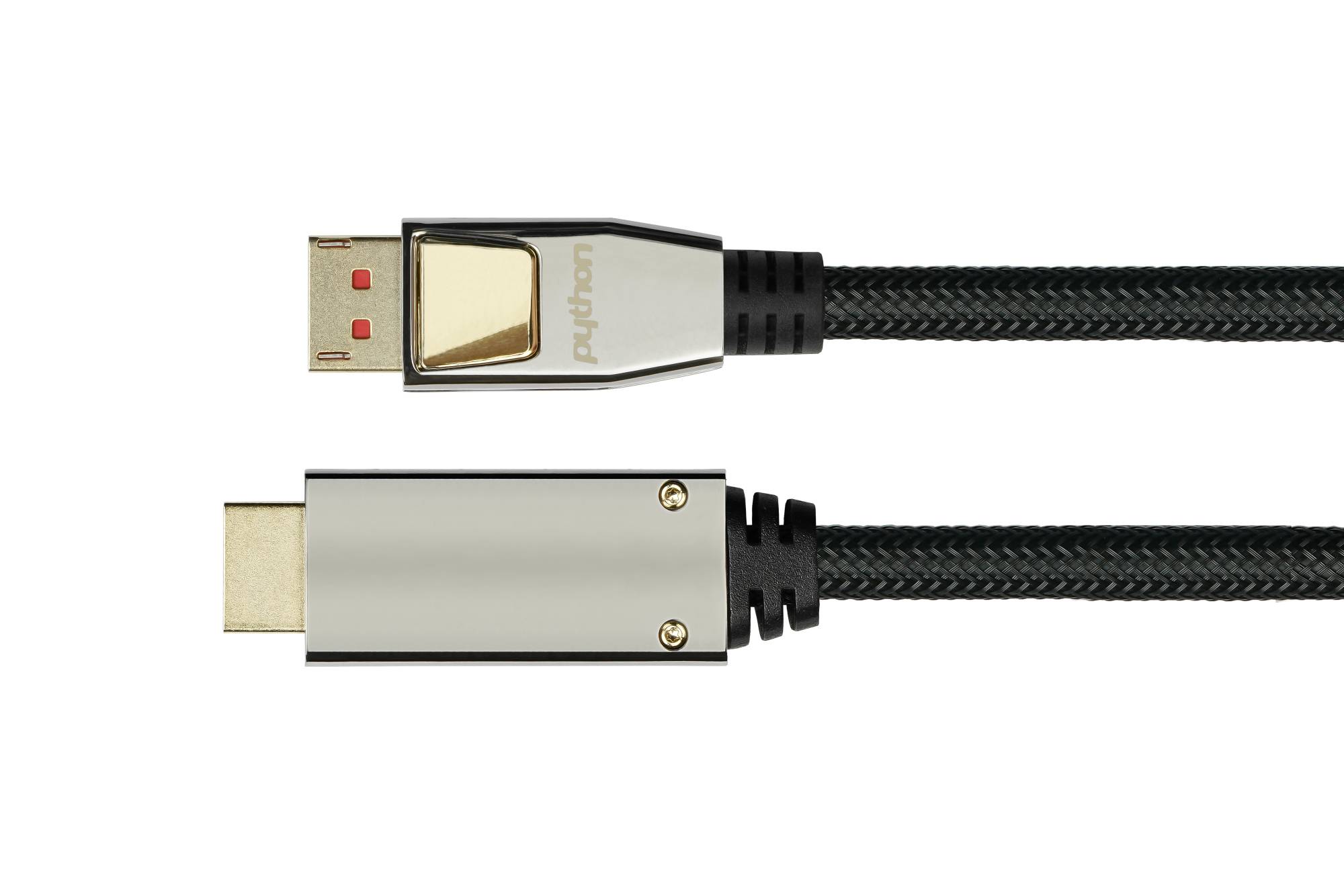 Anschlusskabel DisplayPort 1.4 an HDMI 2.0, vergoldete Kontakte, OFC, Nylongeflecht schwarz, 10m, PYTHON®-0
