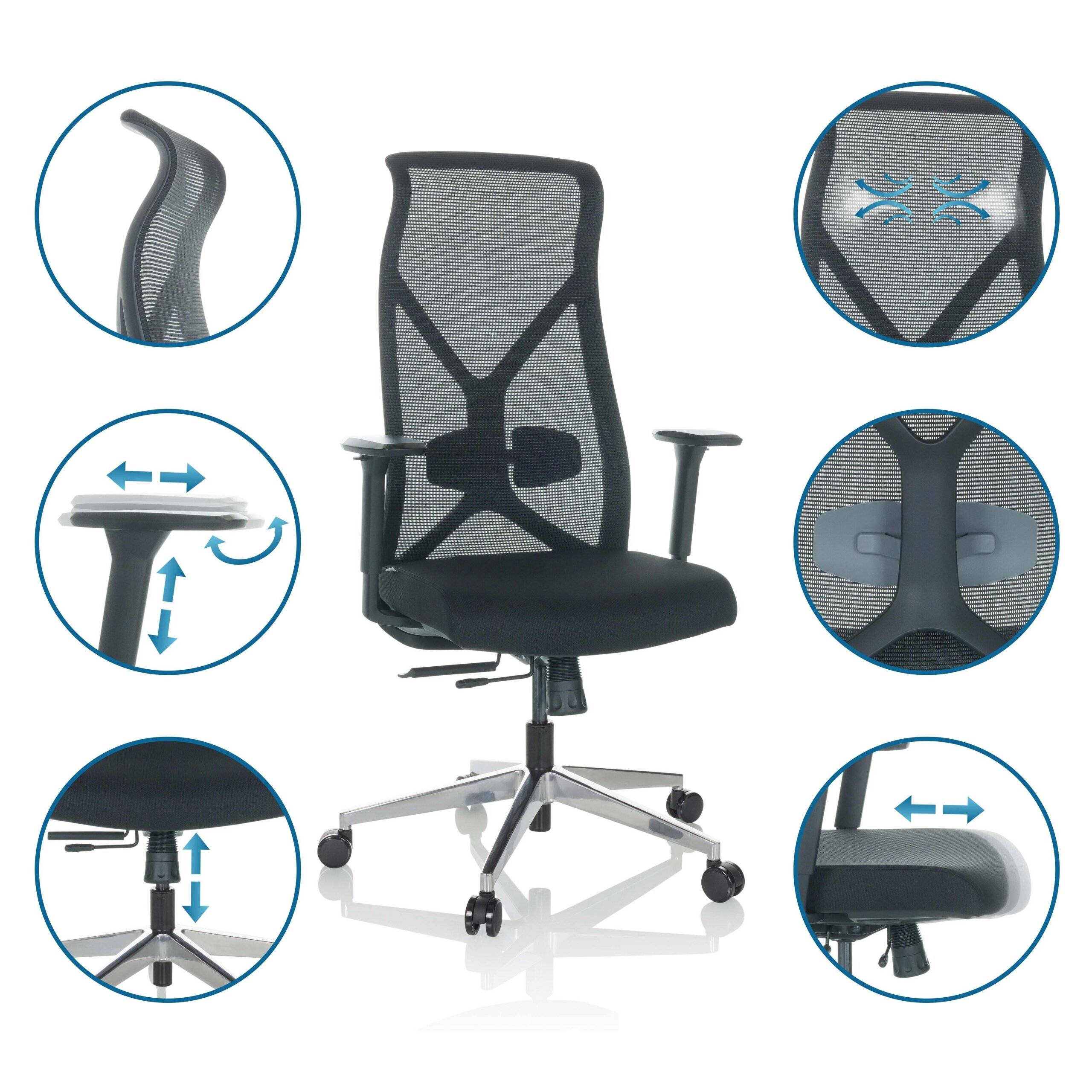 Drehstuhl Bürostuhl AZURRO B Netzstoff Stoff schwarz hjh OFFICE-3