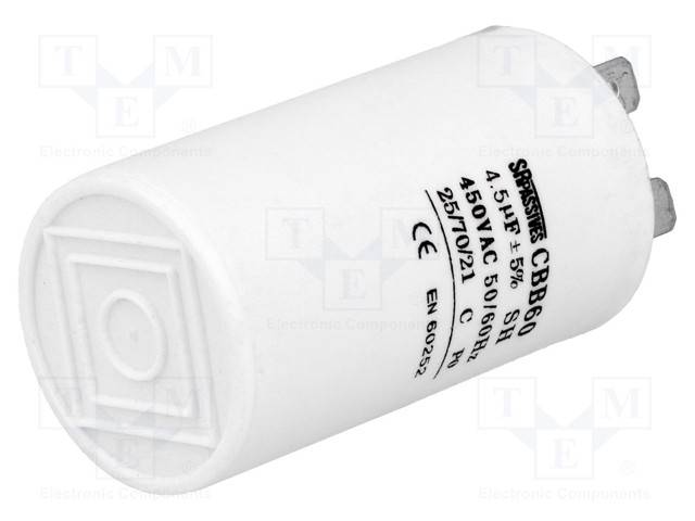 Kondensator: für Motoren, Betrieb 4,5uF 450V Ø35x60mm ±5% CBB60A-4.5/450 Kondensatoren für Motoren-0