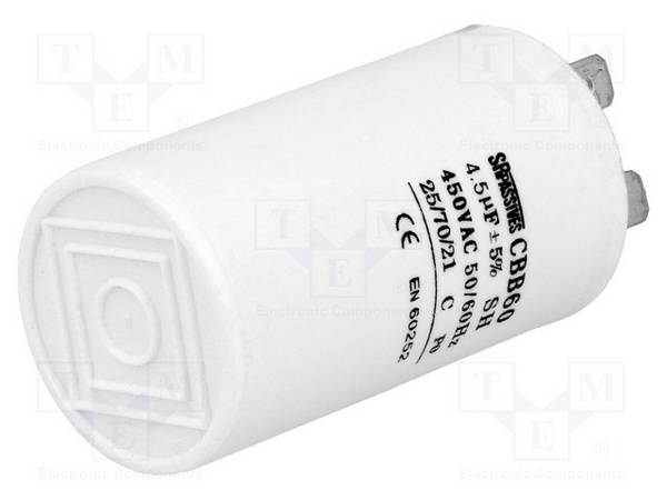 Kondensator: für Motoren, Betrieb  4,5uF  450V  Ø35x60mm  ±5% CBB60A-4.5/450 Kondensatoren für Motoren