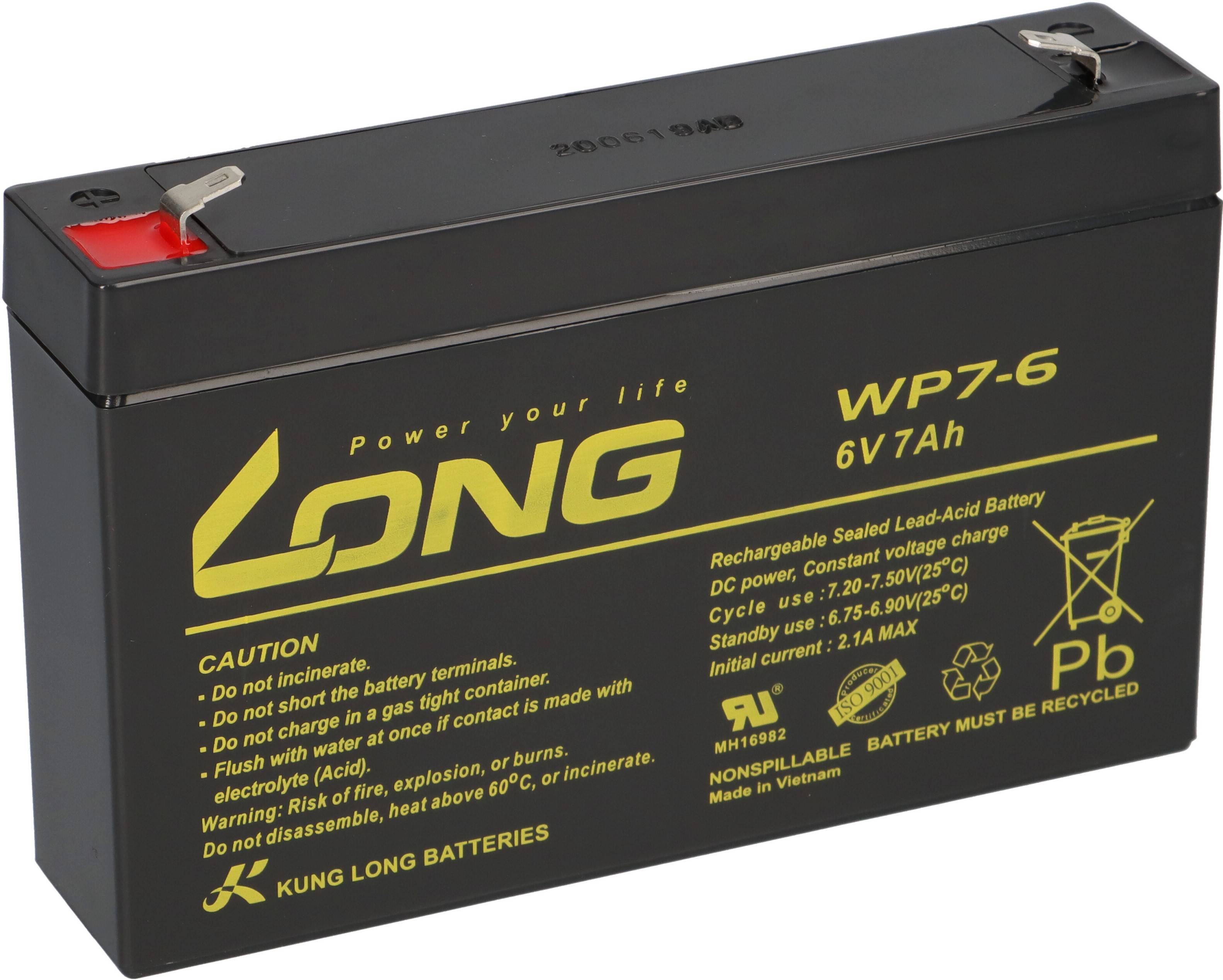 Kung Long WP7-6 6V 7Ah AGM Akku – passend für Panasonic LC-R067R2P-0