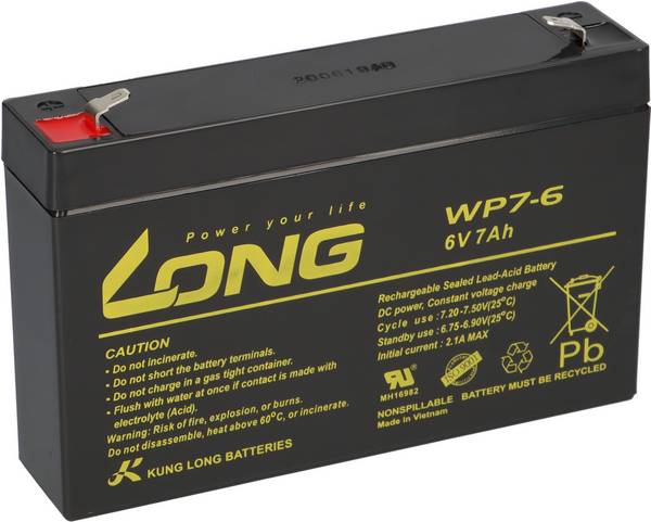 Kung Long WP7-6 6V 7Ah AGM Akku – passend für Panasonic LC-R067R2P