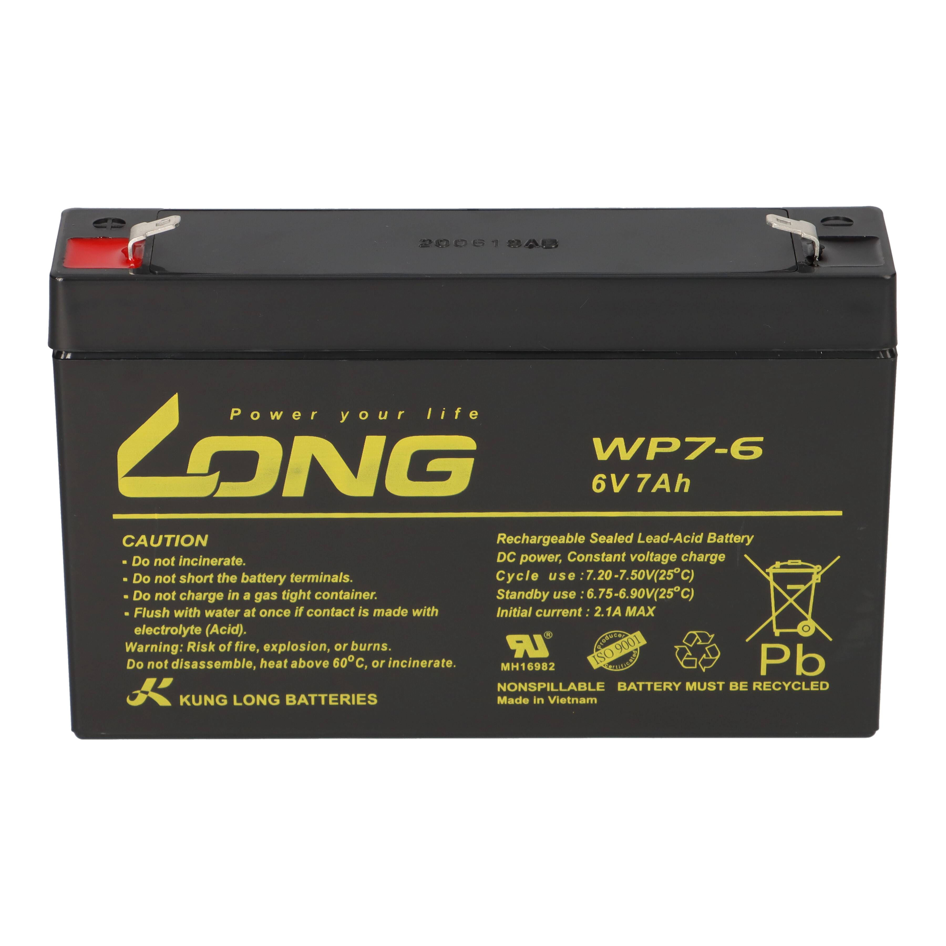 Kung Long WP7-6 6V 7Ah AGM Akku – passend für Panasonic LC-R067R2P-3