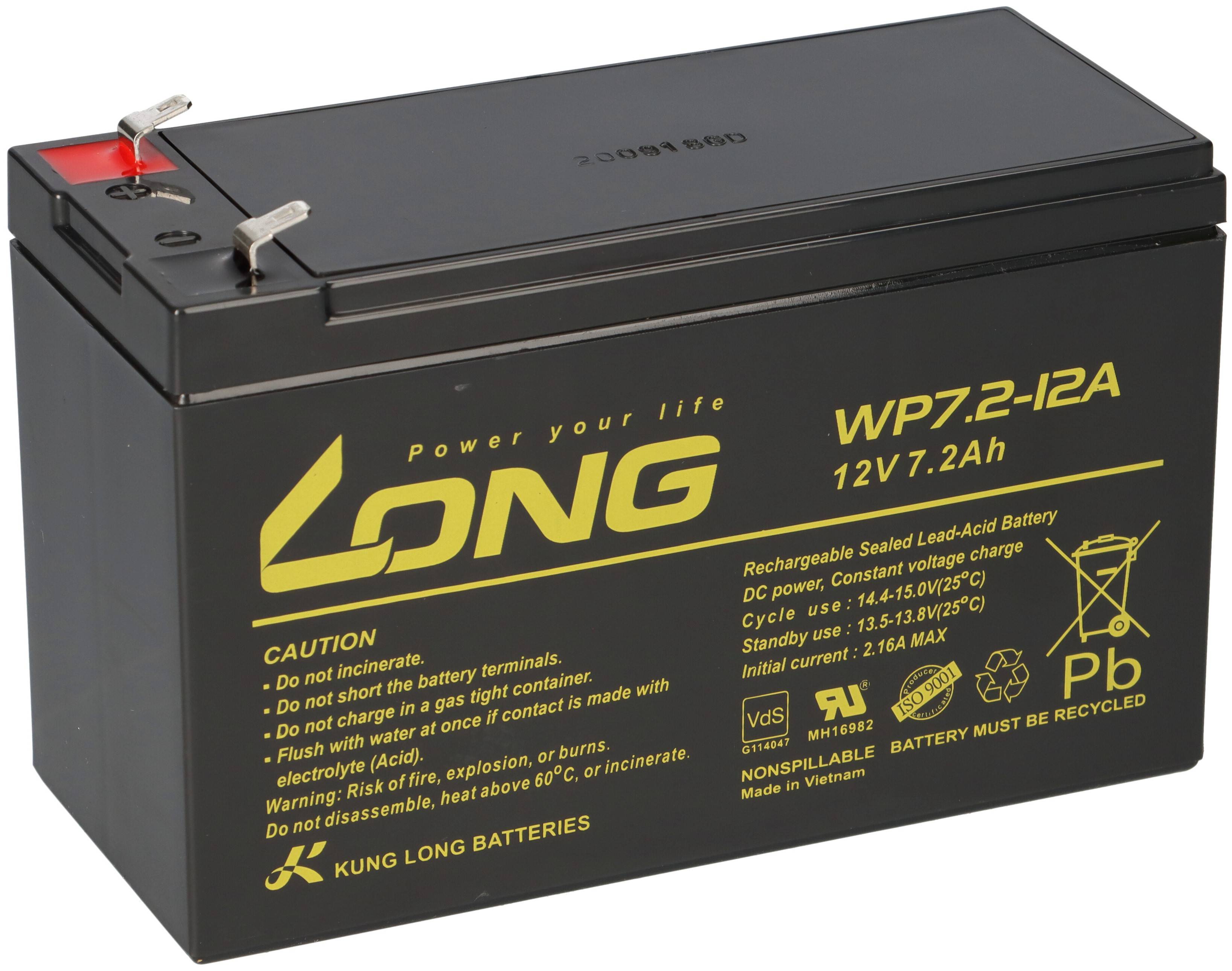 Kung Long WP7.2-12A F1 12V 7,2Ah AGM Akku VdS – passend für Panasonic LC-R127R2PG-0