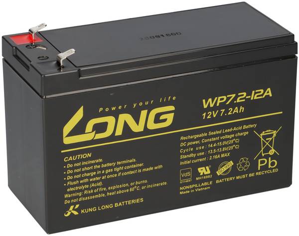 Kung Long WP7.2-12A F1 12V 7,2Ah AGM Akku VdS – passend für Panasonic LC-R127R2PG