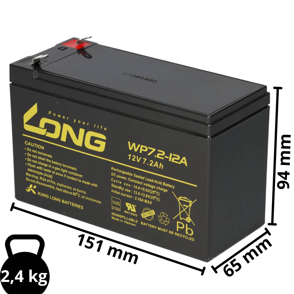 Kung Long WP7.2-12A F1 12V 7,2Ah AGM Akku VdS – passend für Panasonic LC-R127R2PG-1