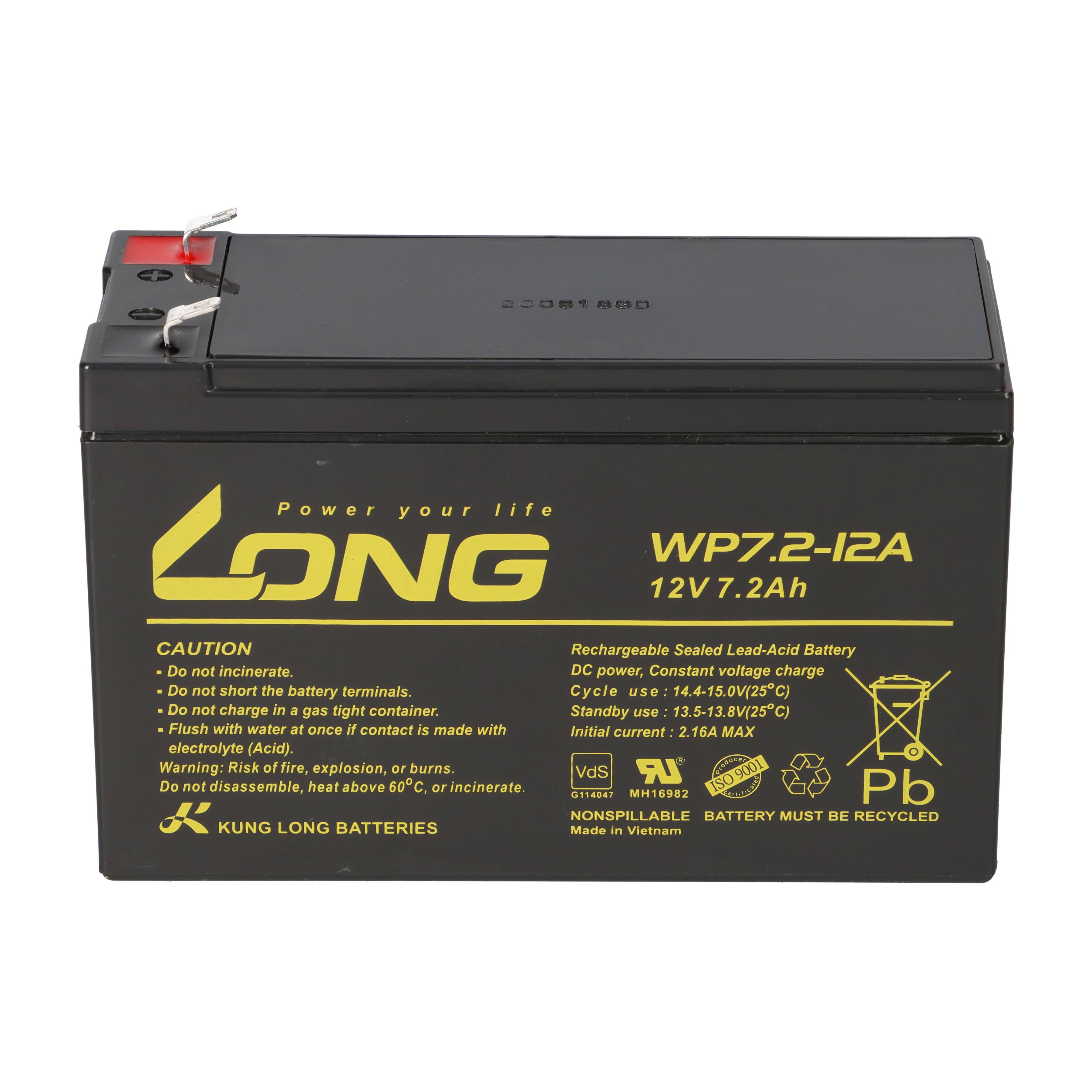 Kung Long WP7.2-12A F1 12V 7,2Ah AGM Akku VdS – passend für Panasonic LC-R127R2PG-3