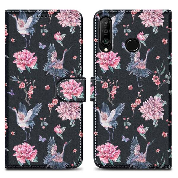 Cadorabo Schutzhülle für Huawei P30 LITE Hülle Design Schwarz Handyhülle Schutzhülle Etui Magnetisch Case Cover
