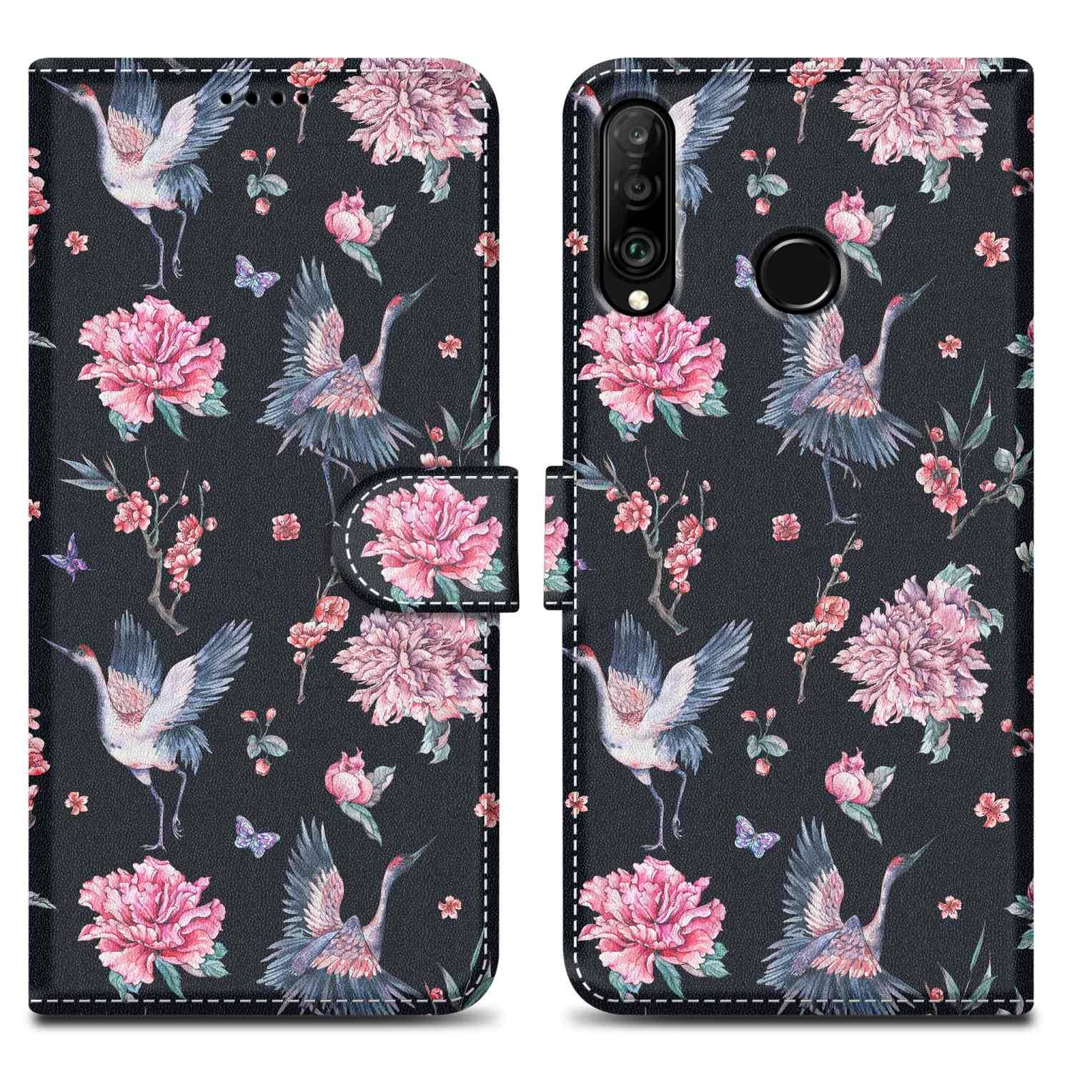 Cadorabo Schutzhülle für Huawei P30 LITE Hülle Design Schwarz Handyhülle Schutzhülle Etui Magnetisch Case Cover-0