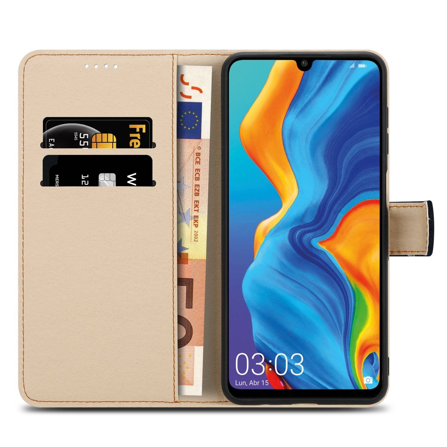 Cadorabo Schutzhülle für Huawei P30 LITE Hülle Design Schwarz Handyhülle Schutzhülle Etui Magnetisch Case Cover-4