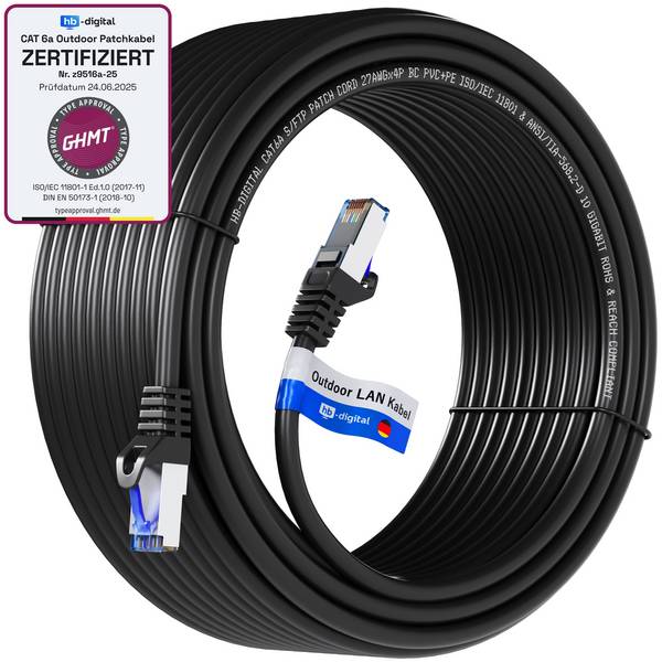 hb-digital Patch Kabel 25m CAT 6a für Außenbereich S/FTP PVC PE