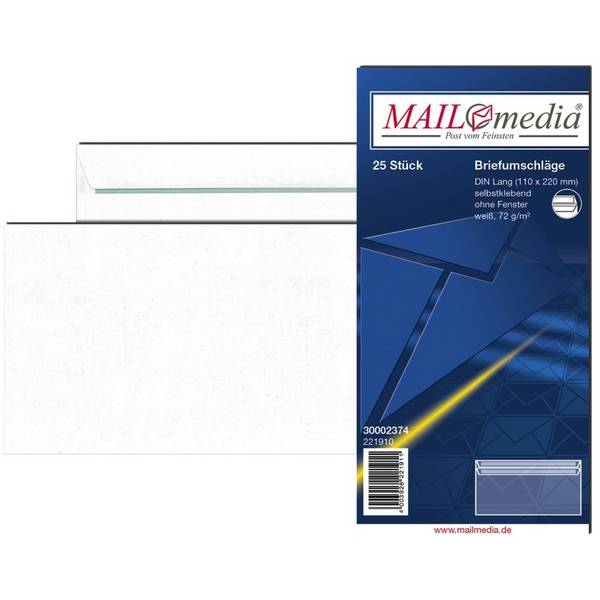 Briefumschlag DIN lang, 110 x 220 mm, selbstklebend, weiß, 75 g/m², grauer Innen