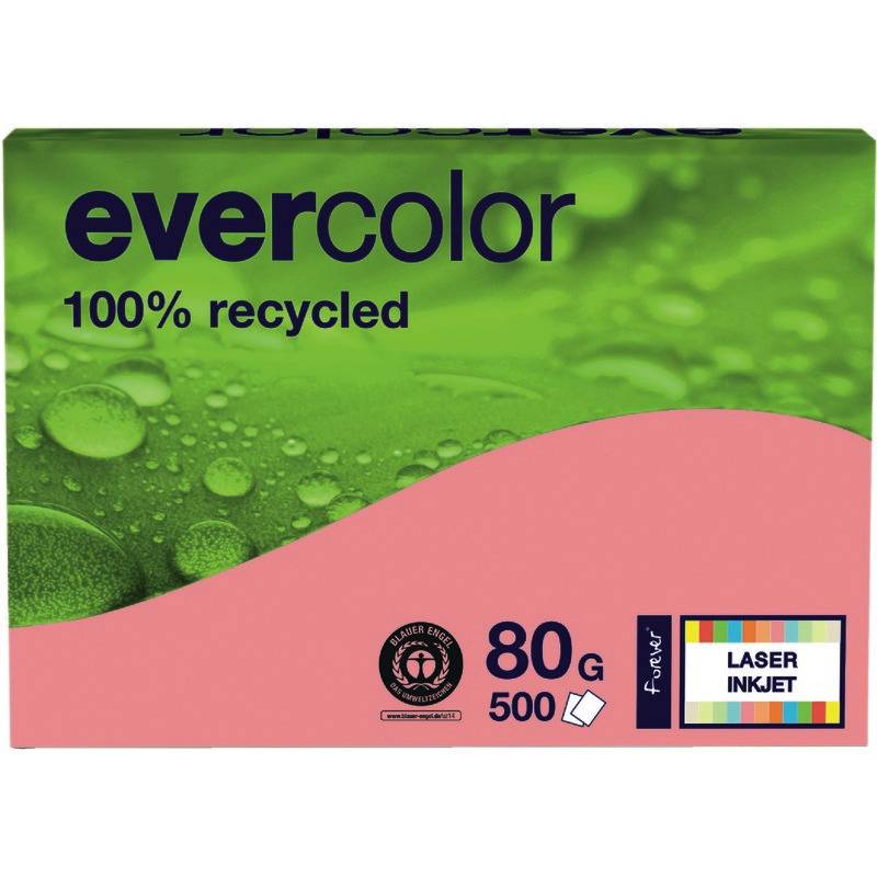 Recycling Kopierpapier evercolor, DIN A4, 80 g/m², Pack: 500 Blatt, rosa