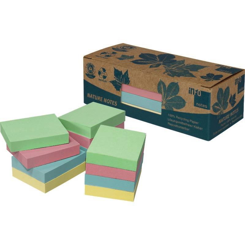 INFO NOTES Recycling Haftnotizen Nature Notes, farbsortiert, 50 x 40 mm, 12 Blöc-0
