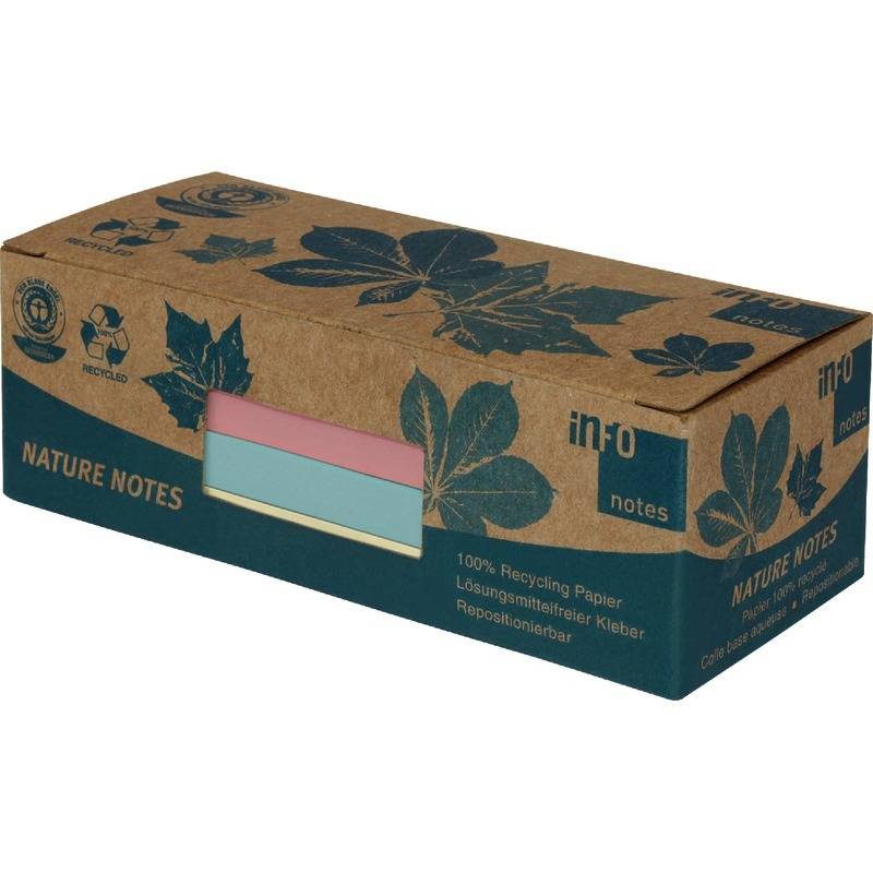 INFO NOTES Recycling Haftnotizen Nature Notes, farbsortiert, 50 x 40 mm, 12 Blöc-1