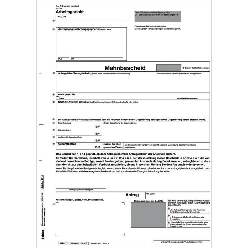 SoldanPlus Mahnbescheid Arbeitsgericht für Schreibmaschinen-0