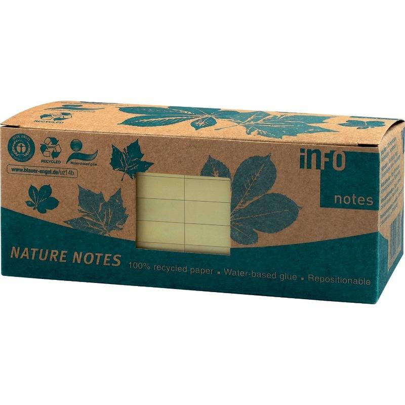 INFO NOTES Recycling Haftnotizen Nature Notes, gelb, 75 x 75 mm, 12 Blöcke à 100, gelb-0