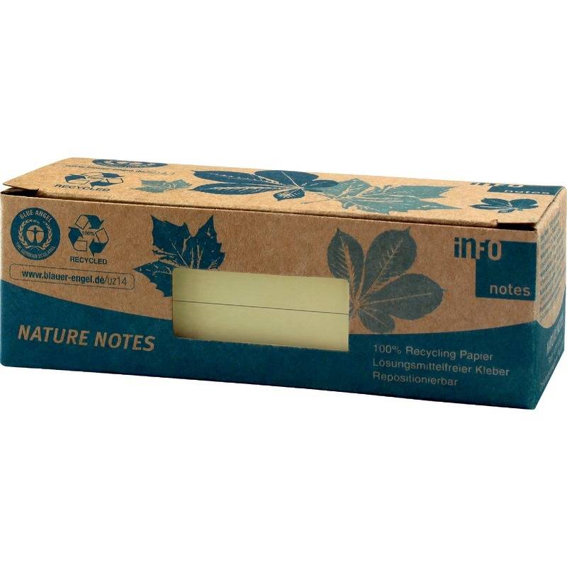INFO NOTES Recycling Haftnotizen Nature Notes Notes, gelb, 50 x 40 mm, 12 Blöcke, gelb-0