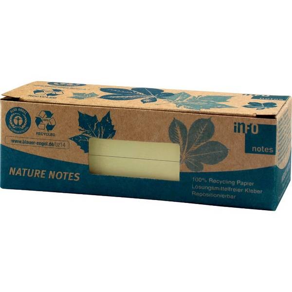 INFO NOTES Recycling Haftnotizen Nature Notes Notes, gelb, 50 x 40 mm, 12 Blöcke, gelb