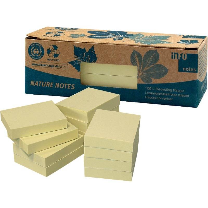 INFO NOTES Recycling Haftnotizen Nature Notes Notes, gelb, 50 x 40 mm, 12 Blöcke, gelb-2