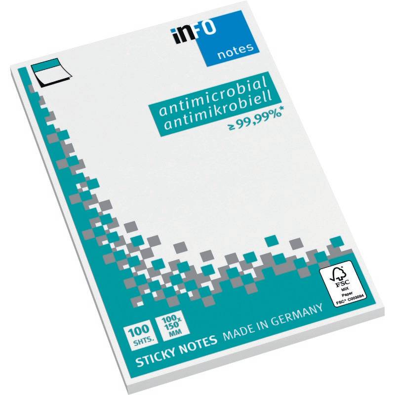 INFO NOTES Antimikrobielle Haftnotizen, 100 x 150 mm, 100 Blatt, weiß-0