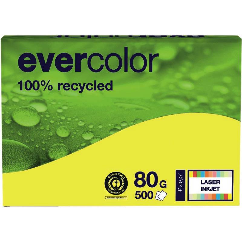 Recycling Kopierpapier evercolor, DIN A4, 80 g/m², Pack: 500 Blatt, gelb